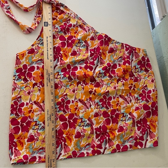 Gomorn Floral Print One Shoulder Top Size‎ XL Orange Red Boho Whimsical Cottage - Picture 9 of 9